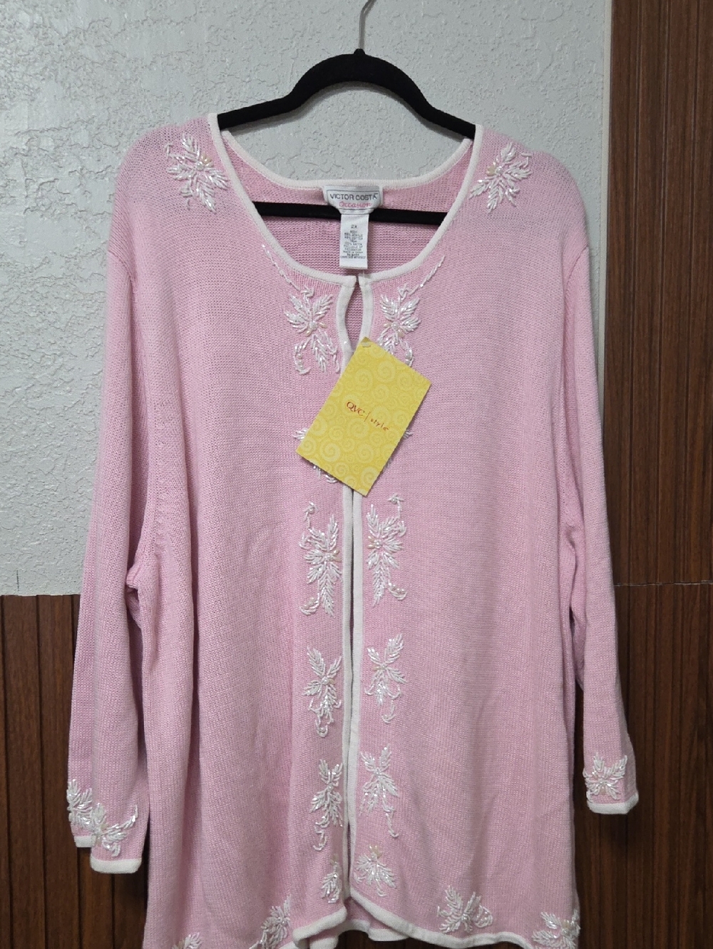 Victor Costa Light Pink Embroidered Cardigan